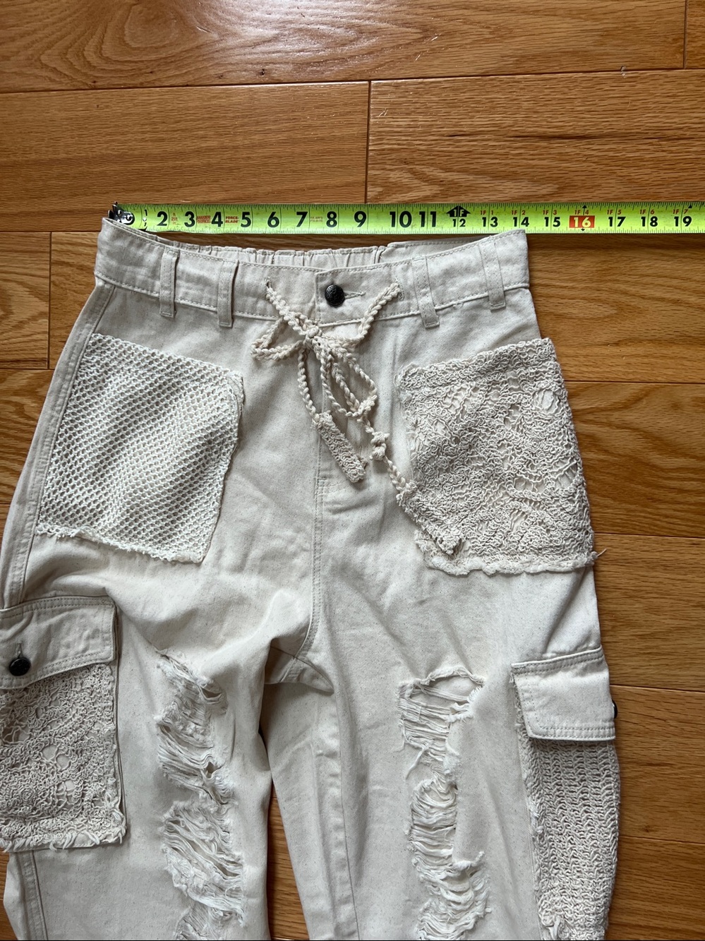 POL Cream Distressed Patchwork Cargo Pants - Picture 6 of 11